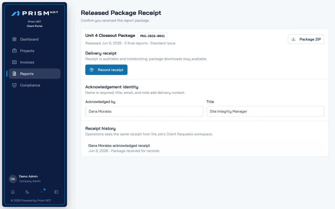 Prism Release a client-ready closeout package preview